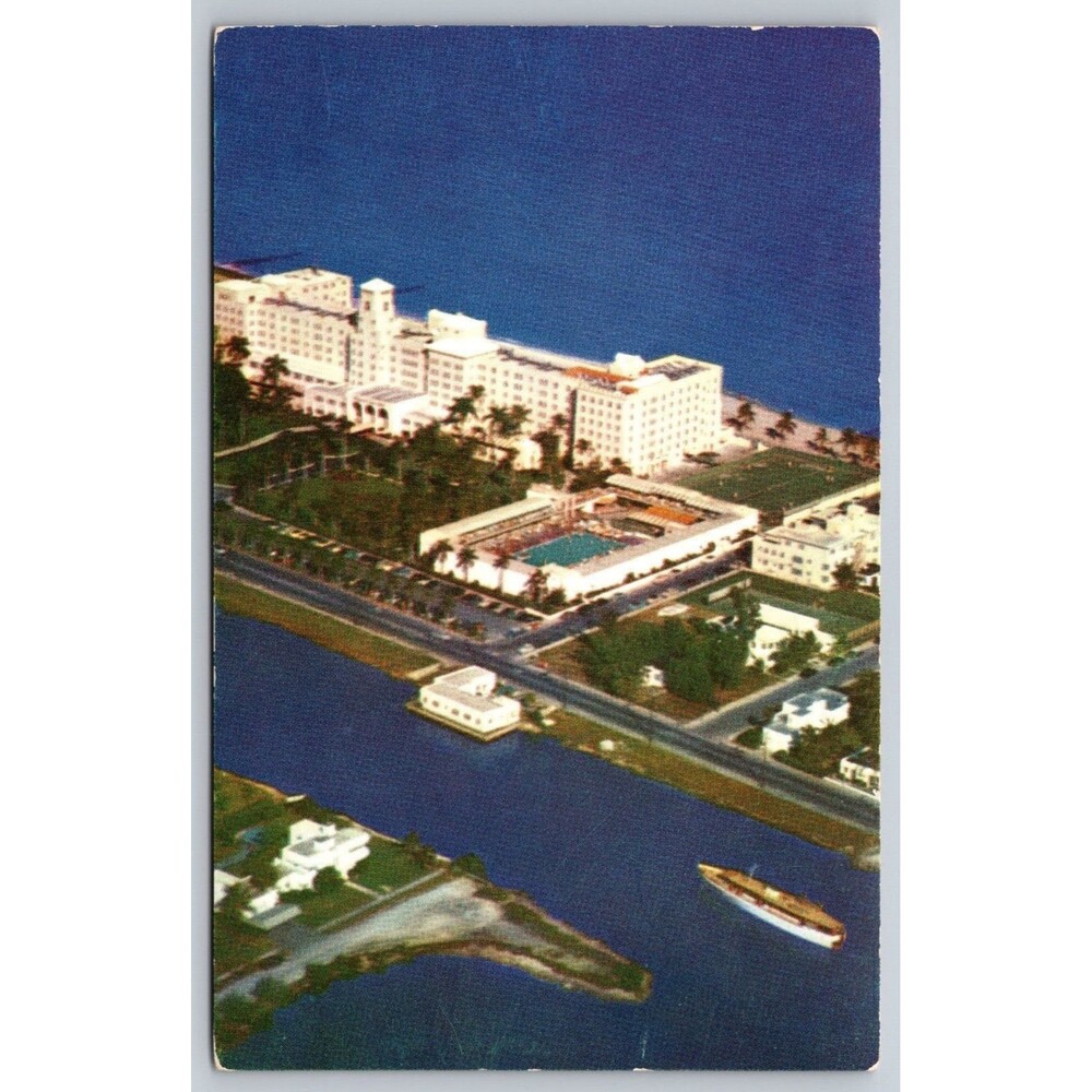 Vtg Aerial Postcard Hollywood Beach Hotel Florida Hollywood-by-the-Sea Chrome